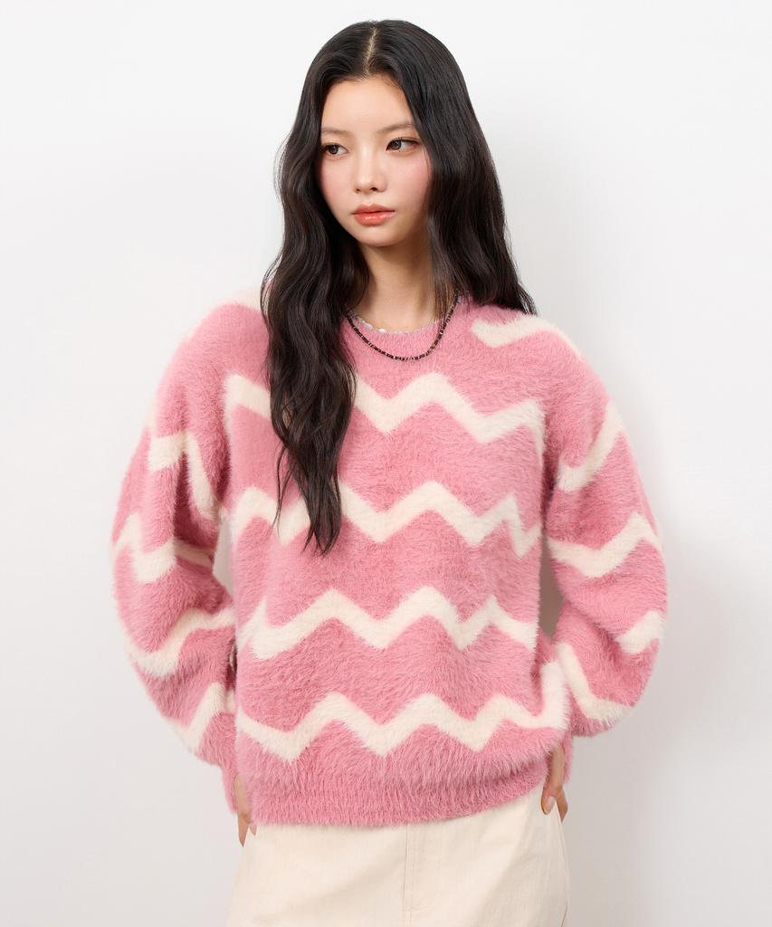 Yujen Soft Hairy Round Knit_Wave Pink