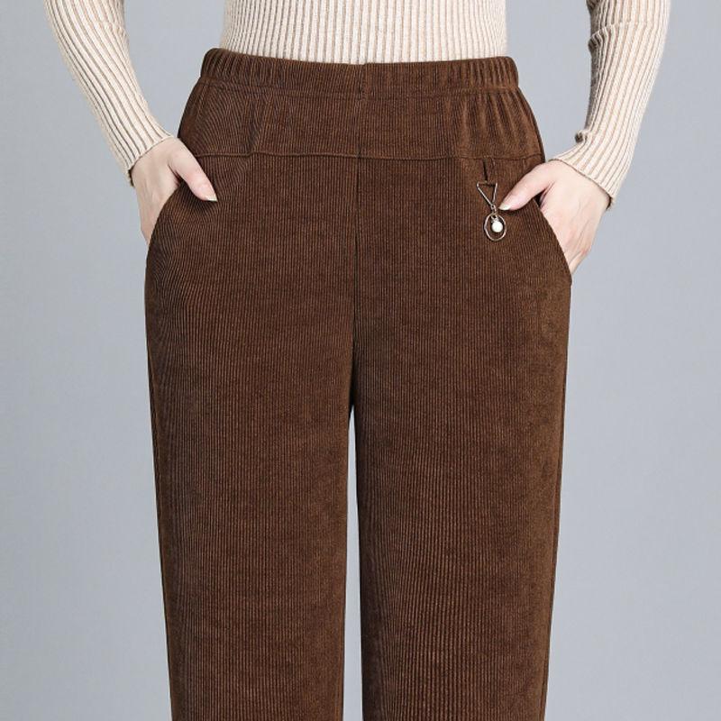 Women's Corduroy Straight-Leg Pants with Velvet Lining – Loose Fit for Autumn and Winter