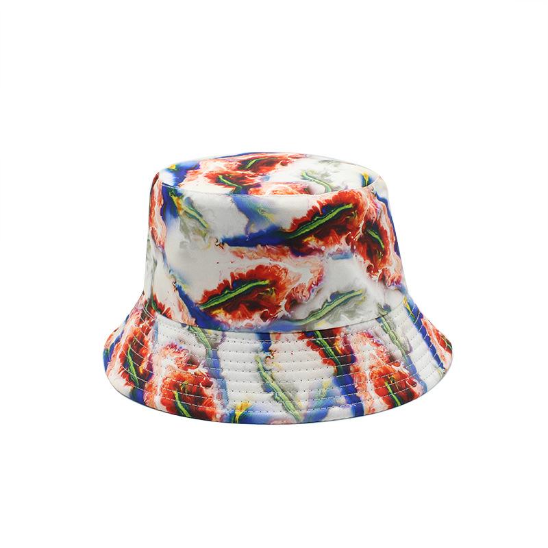 Double-Sided Bucket Hat Fresh 3D Printed Cartoon Canvas Basin Hat Women'S Outdoor Sunscreen Sun Hat
