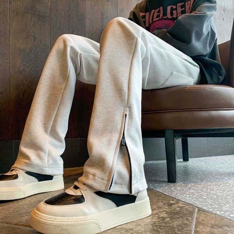 Cleanfit black sweatpants men's autumn and winter American high street pants zipper pants trendy brand slim-fit sports straight-leg pants