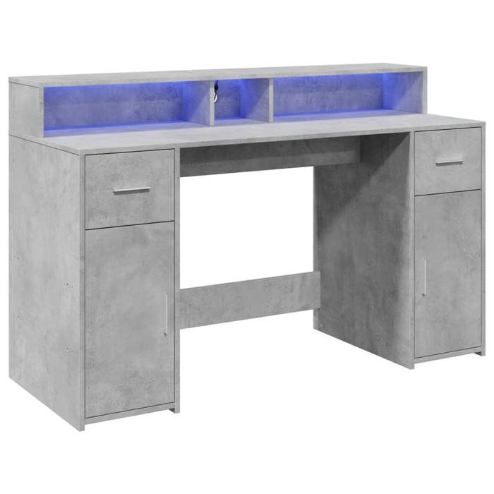 VidaXL Desk and LED Lights Concrete Grey 140x55x91cm Engineered Wood, Work Desk, Study Desk, Office Desk At 3309423