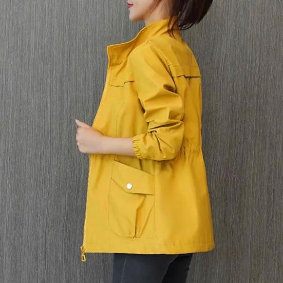 Women Autumn Winter Double Layer Windbreaker Stand Collar Long Sleeve Zipper Placket