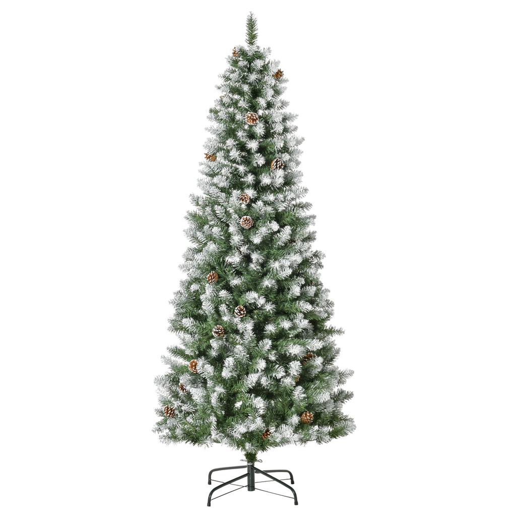 Artificial Christmas Tree, 630 Branches, 37 Pinecones, Snow-Covered Tips, Fire-Retardant, 180 cm