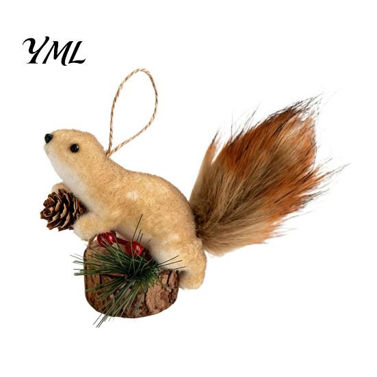 Realistic Squirrel for Home Decor Christmas Ornaments Tree, Cute Felt Plush Woodland with Pine Tree Hanging Decorations Cone, Forest Animal Decoration