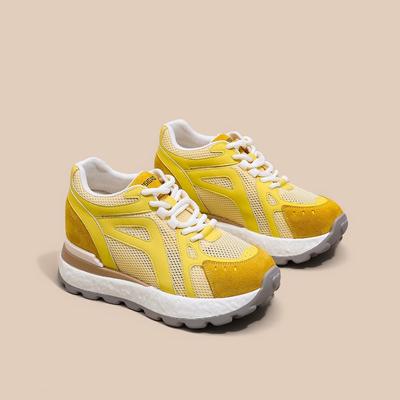 Yellow Thick-soled 9 Inner Height-increasing Women's Autumn Women's Shoes Versatile Mesh Breathable Casual Board Shoes