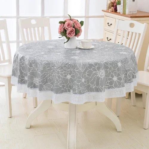 2 Meter Lace Edge Circular Coffee Table Mat PVC Circular Tablecloth Waterproof Anti Scald Anti Oil Wash Free Cloth