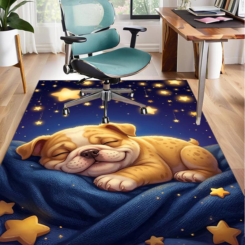 Cartoon Bulldog Stars Office Rug Chair Mat, Entryway Carpet, Suitable for Front Door, Bedroom, Living Room, Desk, Holiday Gift