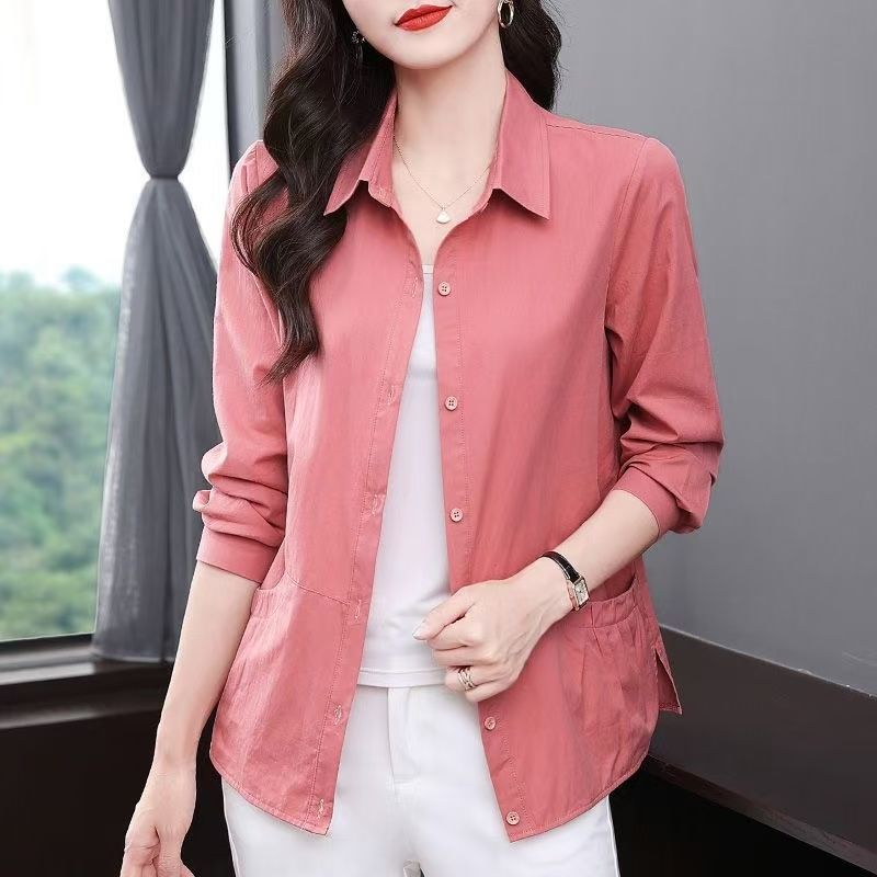 Elegant French Spring Blouse for Mid Age Women Plus Size Lapel Casual Shirt Fashionable Top