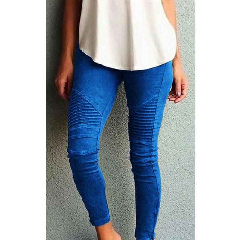 Womens Casual Slim High Elastic Pencil Long Pants Leggings In Vibrant Blue Green And Classic Black