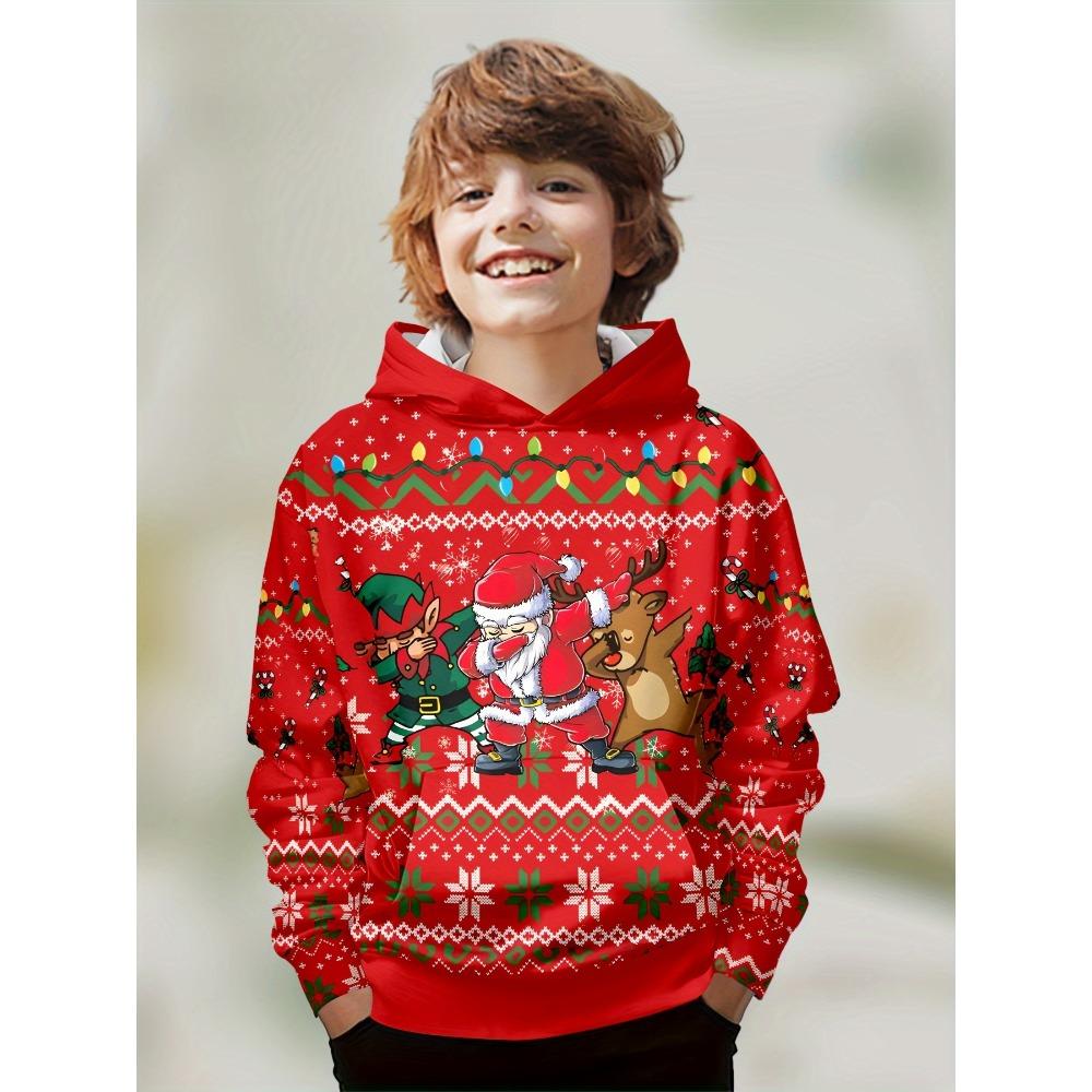 

Детская смешная рождественская толстовка, свитшот с длинным рукавом с Сантой и оленями, рождественский подарок для мальчиков 110