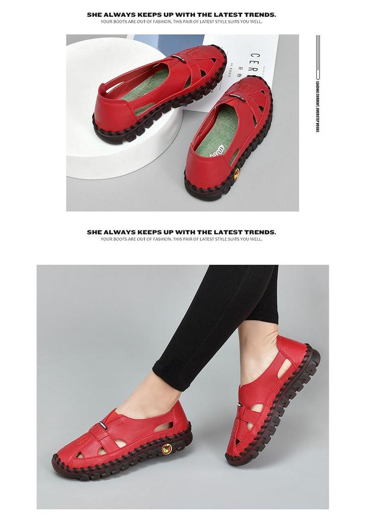 Women's Handmade Stitching Flat Sandals - Soft Rubber Sole, Comfortable Loafers for Casual Wear