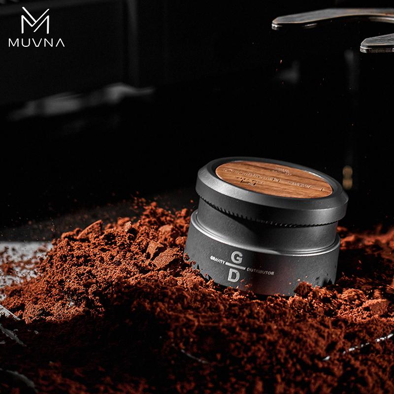 MUVNA Espresso tamper V2, pomalu se vracející kávový tamper s nerezovou vlnitou základnou pro portafiltry 51 mm / 53 mm / 58 mm