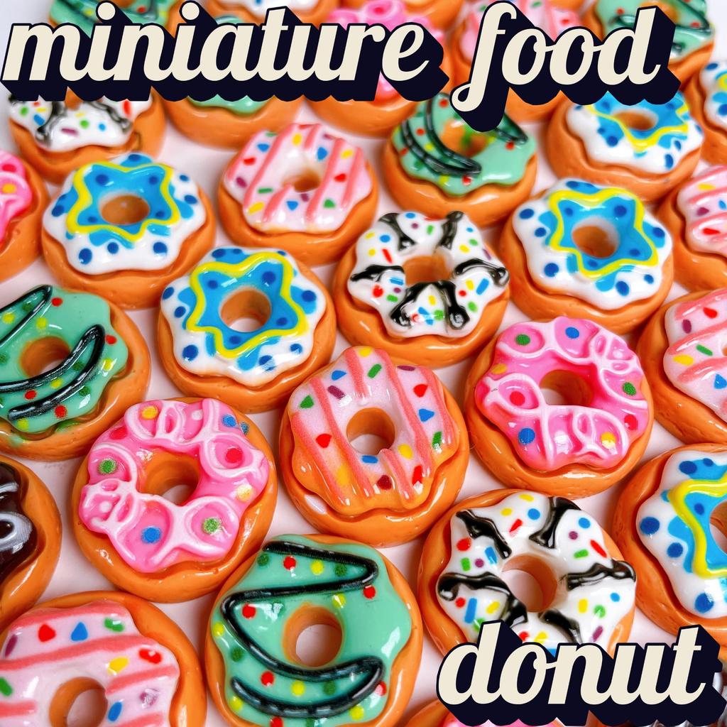 Set med Miniatyr Dockhus Dekorations DIY Bröd 40/50 Livsmedel, Delar, Tillbehör, Harts, Handgjorda, Donuts, Choklad, (Stora munkar)