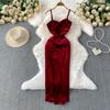 Dinner Dress Women's Autumn and Winter Premium Sense Velvet with Chest Pad Suspender Skirt Diamond Waist Elegant Split Dress