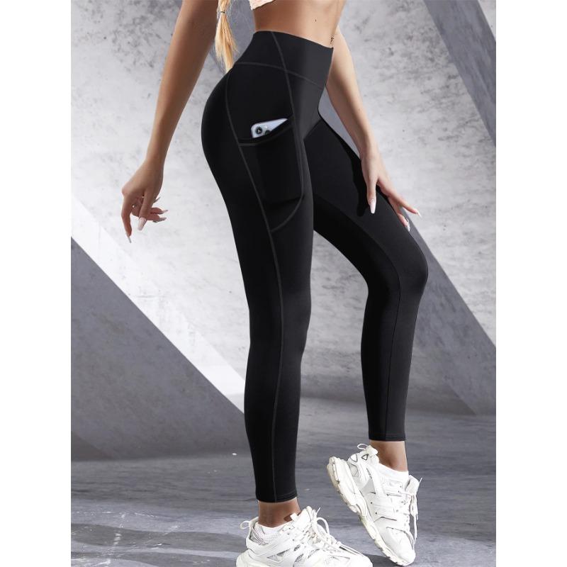 New High Waist Women's Leggings Stretch Yoga Pants Tights with Pockets Push Up Fitness Running Sportswear Solid Color Pants
