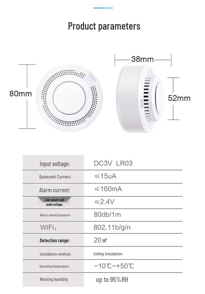 Smart WiFi Smoke Detector with Tuya App Integration