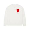 Unisex Knit Sweater With Embroidered Heart Motif Crew Neck Loose Fit Cotton Blend Casual Workwear Style