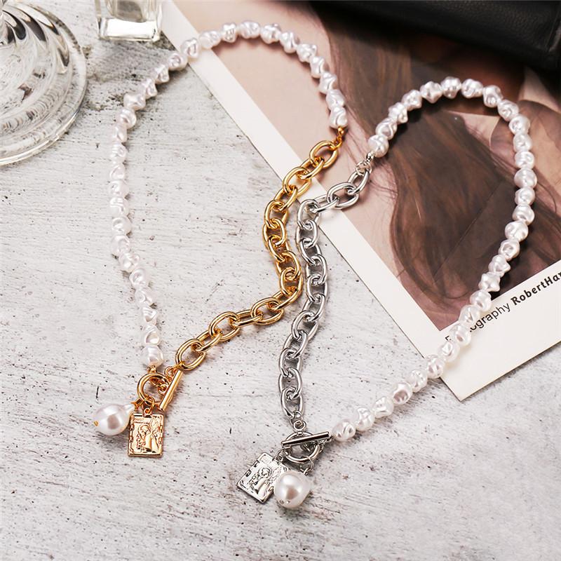 Fashion Chain Pearl Necklace for Women Baroque Pearl Metal Charm Pendant Necklaces Choker Snake Chain Jewelry Gold Silver Color
