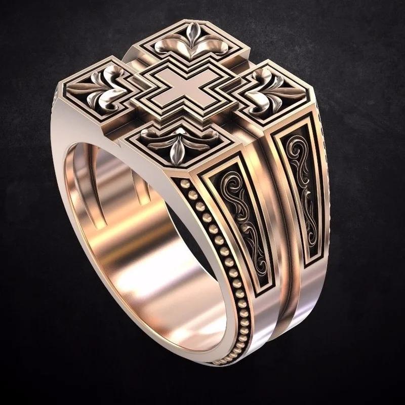 

2025 Gilded Cross Carving Christian Men s Ring Fashion Retro Wedding Ring Fashion Men s Jewelry Accessories No. 13