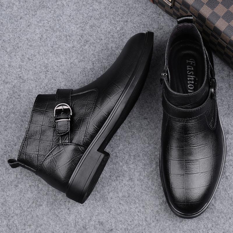 High-end Genuine Leather Men Shoes Italian Black Formal Boots Winter Chelsea Boots British Style Dress Business Boots for Men
