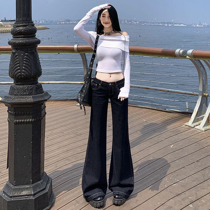 

Small Low Waist Skinny Denim Women s Summer Sexy Unique Loose-Fitting Wide-Leg Slim-Fit Easiest for Match Horn Mop Pants Dark blue small 145-155 XL