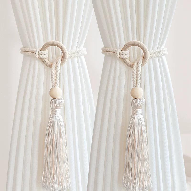 Nordic Wooden Yarn Tassel Curtain Tieback Rope