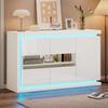 140*40*84cm Ladekast met 4 Compartimenten, LED Verlichtingsstrip, Hoogglans Dressoir met Gehard Glazen Deuren, Voor Hallen, Woonkamers, Kantoren