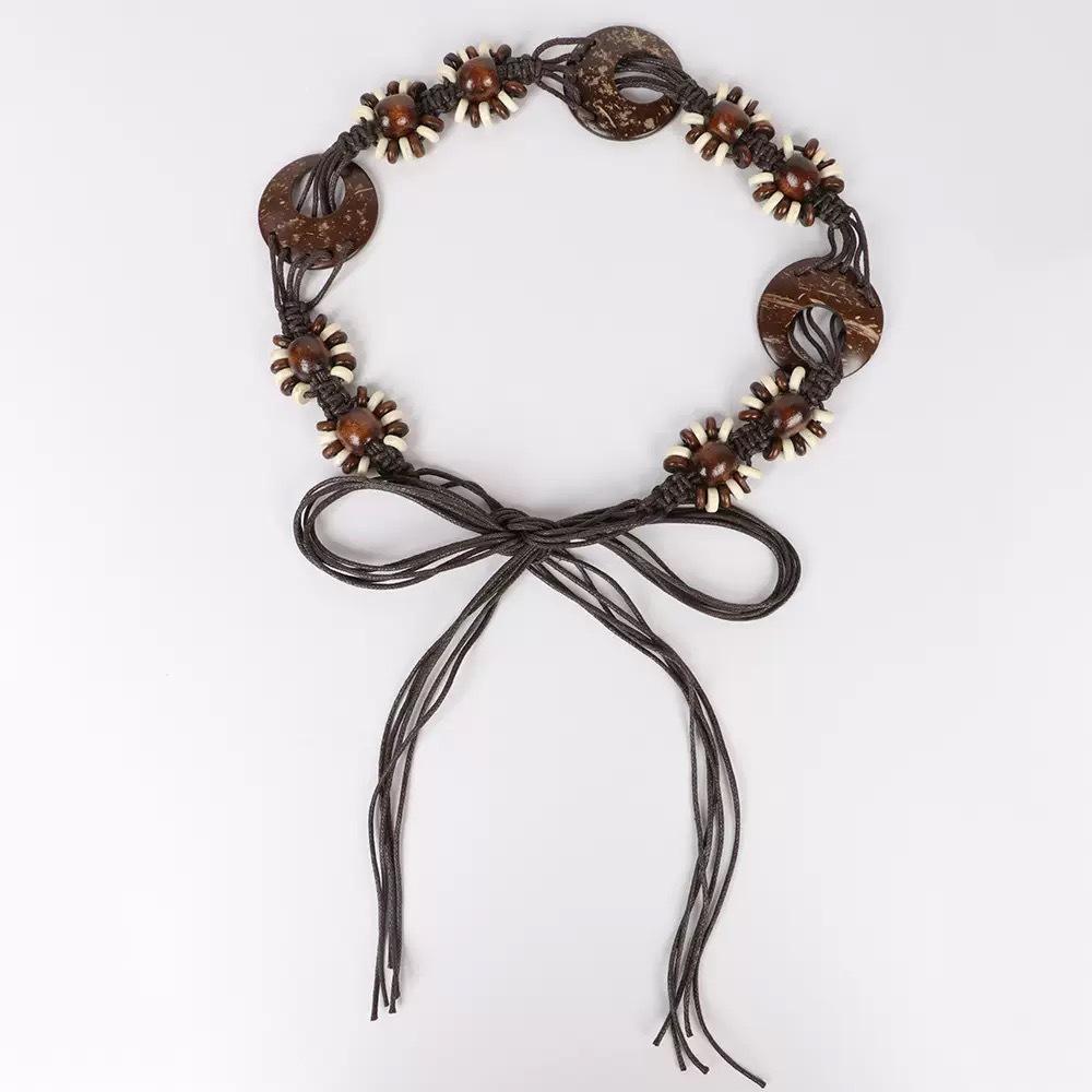 Bohemian Coconut Shell Accessories Decorative Waist Rope Women's Dress Waist Chain Retro Knitted Belt Belt