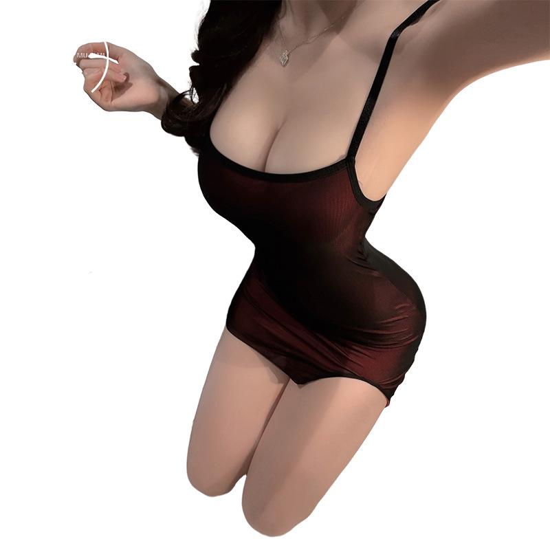 Dark Red Hot Bodycon Nightgown Set - Seductive Nightclub Style Pajamas