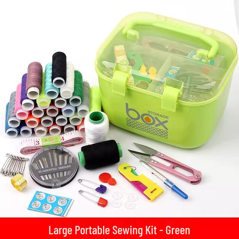 Sewing Kit with Thread, Needle, and Cross-stitch Tools in Solid Wood Pouch