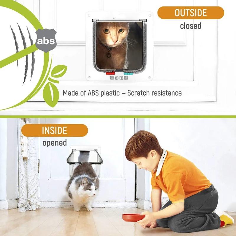 Pet door 4 Way Locking for Dog Cat Kitten Door Security Flap Door ABS Plastic Small medium Pet Cat Dog Gate Pet Supplies