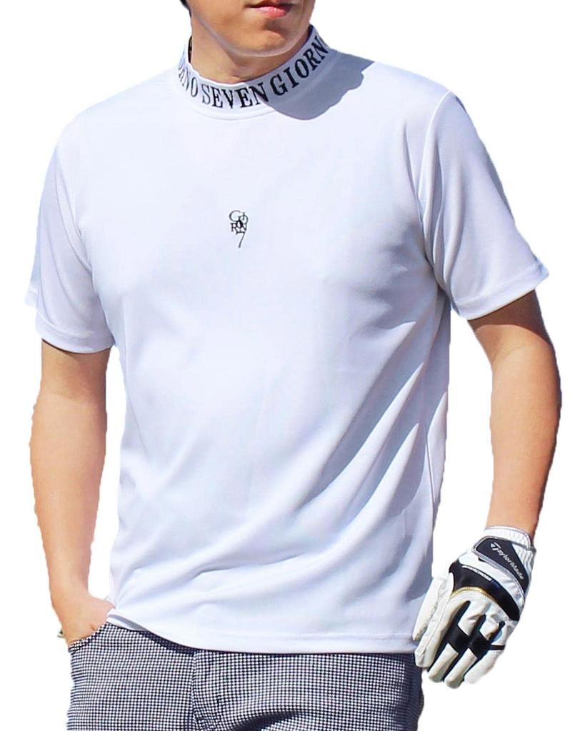 MC MensCasual Mock Neck Golf Short High GIORNO Solid Logo Polo Sizes White Men's Shirt, Sleeve, Neck, SEVEN, Moisture-Wicking, Quick-Drying, Stretch,