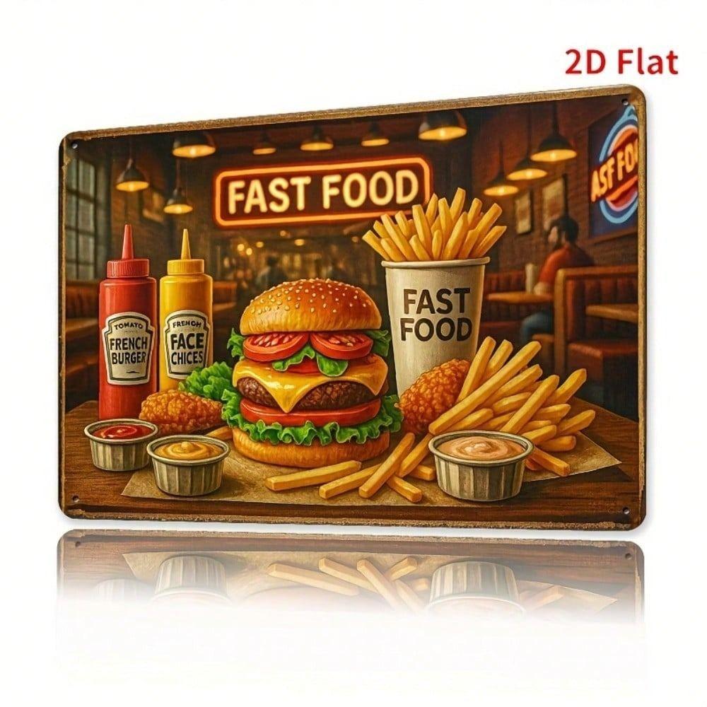 Metal Wall Art Retro Fast Food Sign, Tin Poster 8x12 Inch for Kitchen Bar Cafe