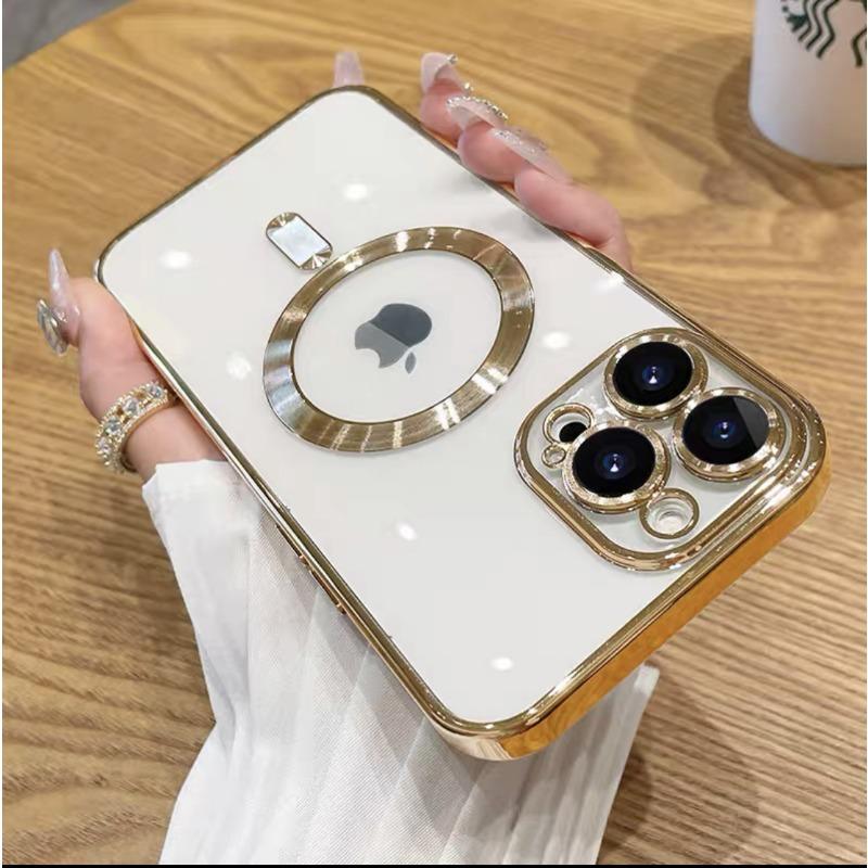 Transparent Magnetic Plating Suitable for IPhone17promax Mobile Phone Case Apple 16 Full Inclusive Tpu with Lens Film 15