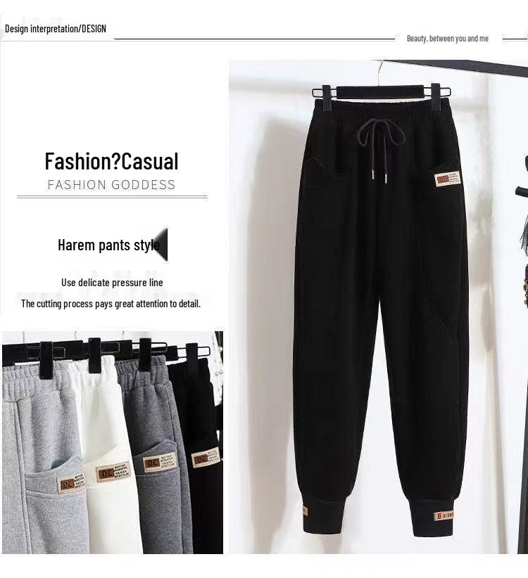 Women's Gray Fleece-Lined Sweatpants 2025: Loose, Versatile Autumn/Winter Joggers - Trendy Harem Style Casual Pants.