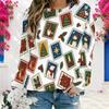 Women Plus Size Round Neck Long Sleeve Ribbed Cuffs Sun Moon Butterfly Print Light Blue Sweatshirt