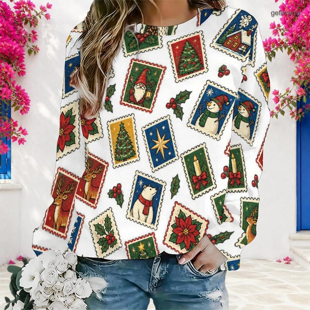 Women Plus Size Round Neck Long Sleeve Ribbed Cuffs Sun Moon Butterfly Print Light Blue Sweatshirt