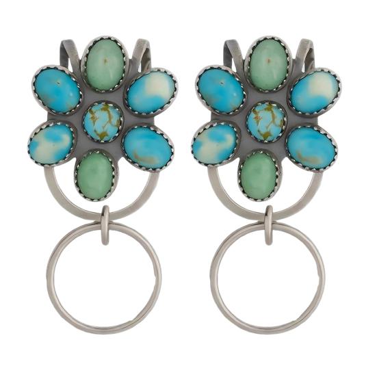 Turquoise Inlaid Bag Clip Key Holder Bohemian Style Flower Design Key Finder Car Keychain