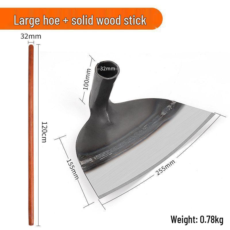 Dual-Use Agricultural Tool: Manganese Steel Hoe Blade with Solid Wood Handle for Tilling and Soil Loosening