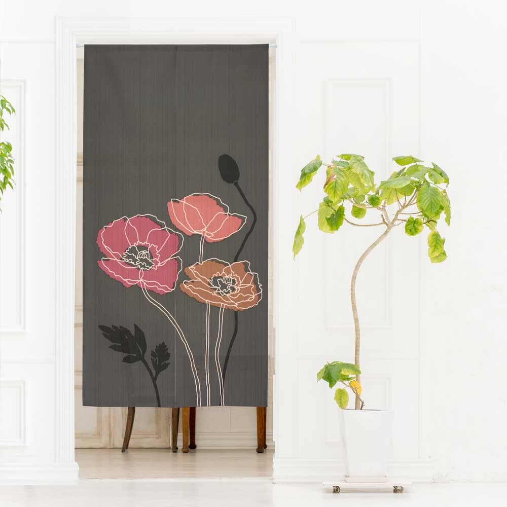 

Noren Kobo Noren Floral Room 85cm Wide x 170cm Line 2539 Curtain, Pattern, Long, Divider, Long, Poppy, Black, чёрный