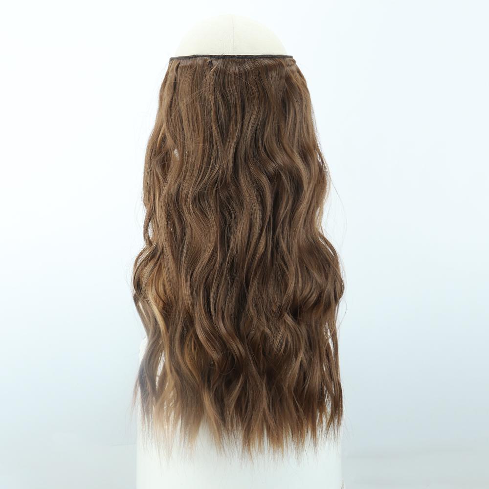 MISSQUEEN Pure Brown Long Wavy Hair Extensions Synthetic Fiber Natural Invisible Wire and Clips Daily Wear Hairpiece