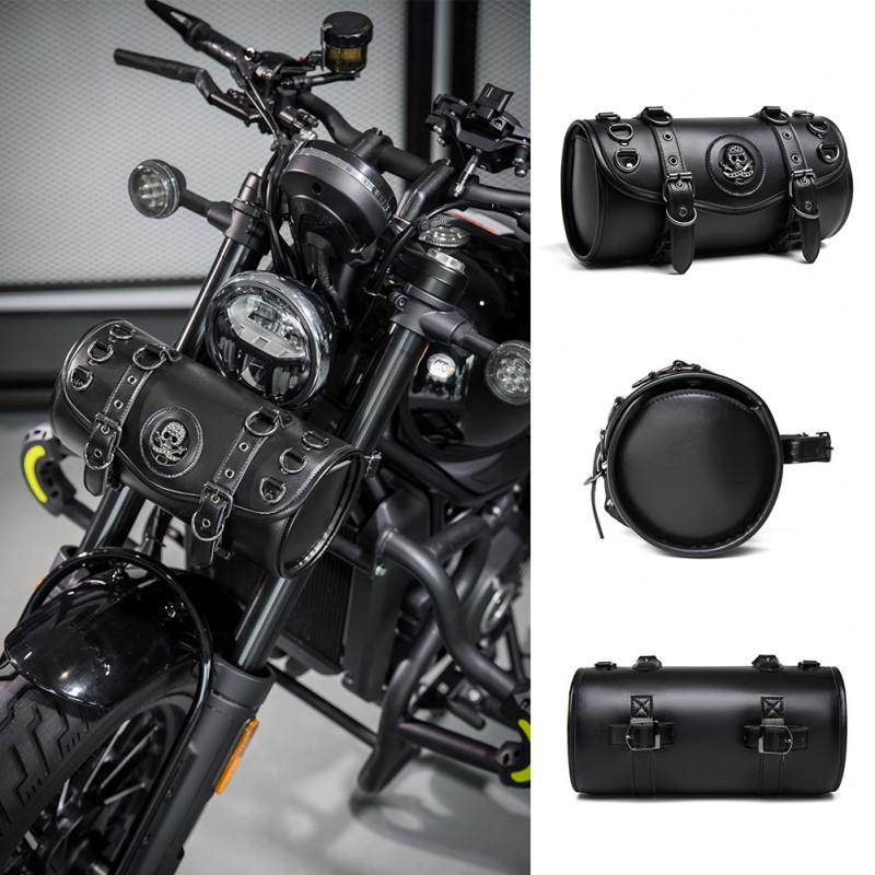 Sac de guidon de moto style punk vintage Accessoire en cuir PU Équitation à vélo Voyage en plein air