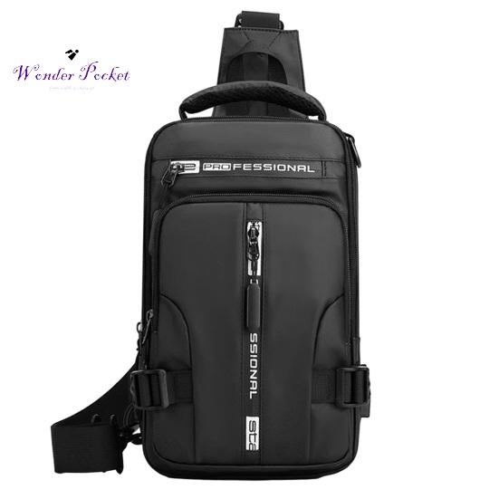 

Нагрудна сумка Велика місткість плечового ременя Захищена від бризок Регульована застібка-блискавка Легка водонепроникна Чоловіча подорож Щодня чорний