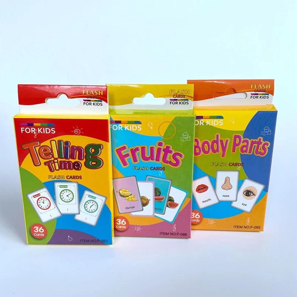 36 Cards/Box English Cognitive Card Animal Shape Fruit Color English Words for Baby Early Learning Educational Toy