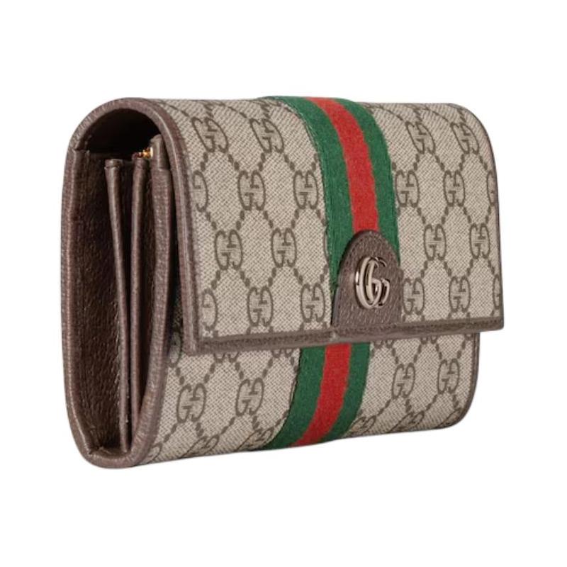Gucci Ophidia logo marki klasyczny płócienny portfel damski beżowy i ciemnobrązowy