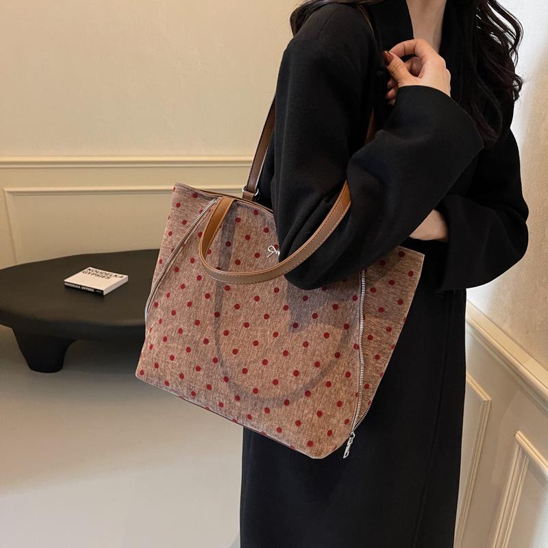 Vintage Tragetasche Damen Dot Print Unterarmtasche Große Kapazität Umhängetasche Multifunktionaler Rucksack