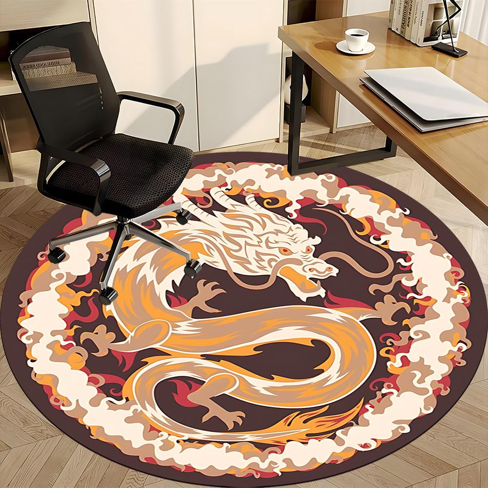 1pc Dragon Chair Carpet for Office, Round Non Slip Durable Large Size Office Carpet, Suitable for Office