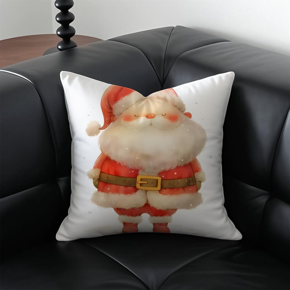 SSanta Claus illustration Cushion Cover Pillow Case Antidustmite Invisible zipper silky plush cushion