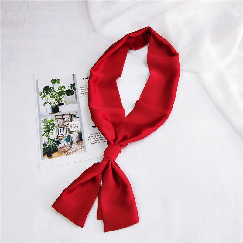 Mode Neckerchief Dames Hoofdband Haar Sjaal Zijde Satijn Tas Sjaals Vrouwelijk 145*15cm Lange Sjaals Zwart Rood Roze Sjaals Voor Dames One Size red