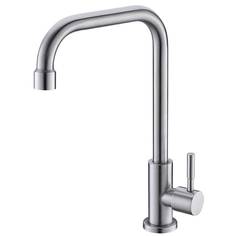 Brushed Stainless Steel Kitchen Faucet, Single Cold with Full Copper Core, 4-Point Connection